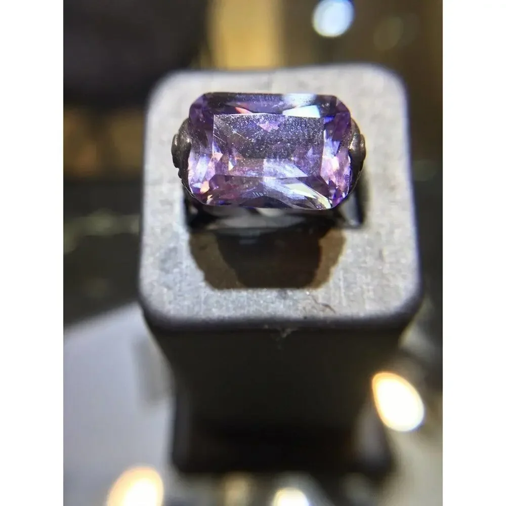 Amethyst Ring Sz7.75 Large Stone Sterling Silver 925